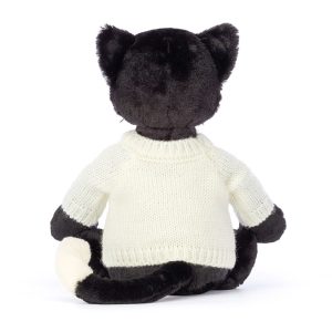 Bashful Black Kitten with Personalised Cream Jumper