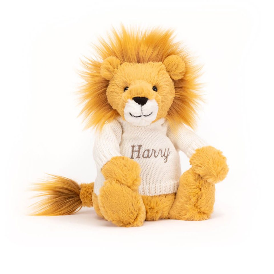 Bashful Lion with Personalised Cream Jumper