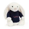 Bashful Twinkle Bunny with Personalised Navy Jumper