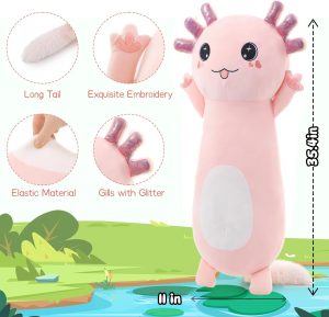 Axolotl Long Throw Pillow. Pink. 35.4 Inches