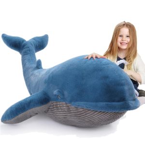 Big Whale Stuffed Animals. Navy Blue/Pink. 47 Inches
