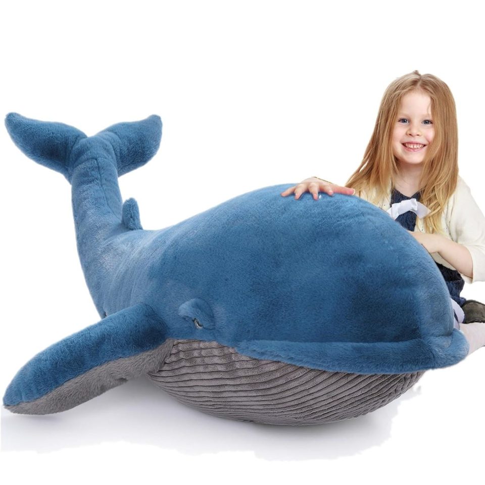 Big Whale Stuffed Animals. Navy Blue/Pink. 47 Inches