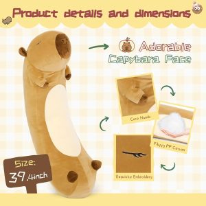 Capybara Long Throw Pillow Capybara Stuffed Animals. Brown. 39 Inches