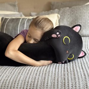 Black Cat Stuffed Animals Cat Long Throw Pillow. 43 Inches