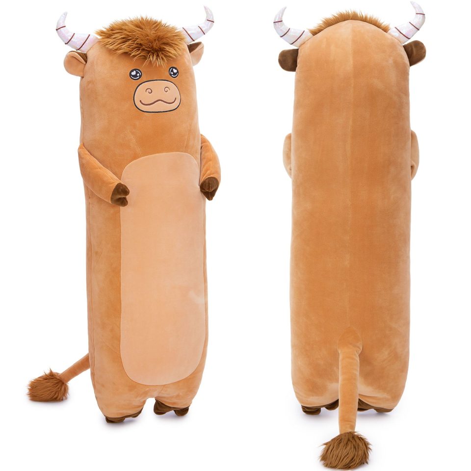 Highland Cattle Plush Pillow. Brown. 39 Inches