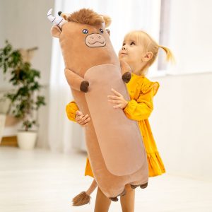 Highland Cattle Plush Pillow. Brown. 39 Inches