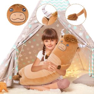 Highland Cattle Plush Pillow. Brown. 39 Inches