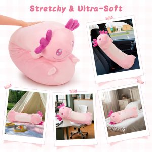 Jumbo Axolotl Cartoon Long Plush Pillow. Pink. 39 Inches