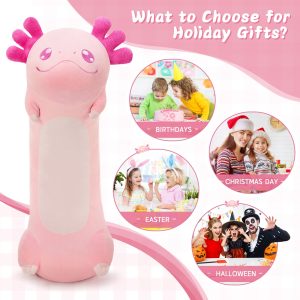 Jumbo Axolotl Cartoon Long Plush Pillow. Pink. 39 Inches