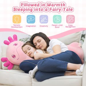 Jumbo Axolotl Cartoon Long Plush Pillow. Pink. 39 Inches