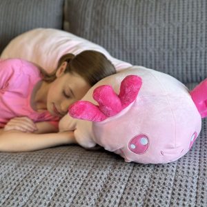 Jumbo Axolotl Cartoon Long Plush Pillow. Pink. 39 Inches