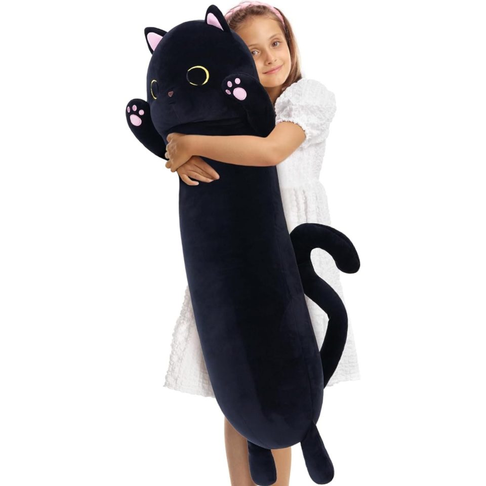 Black Cat Stuffed Animals Cat Long Throw Pillow. 43 Inches