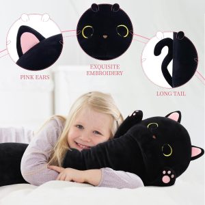 Black Cat Stuffed Animals Cat Long Throw Pillow. 43 Inches