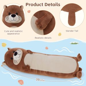 Sea Otter Long Throw Pillow. Dark Brown. 39.5 Inches
