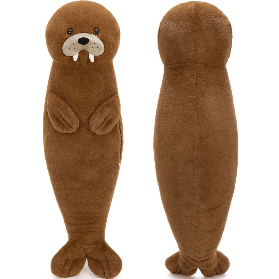 Walrus Long Plush Pillow. Dark Brown. 39.37 Inches