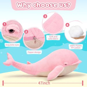Big Whale Stuffed Animals. Navy Blue/Pink. 47 Inches