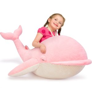 Big Whale Stuffed Animals. Navy Blue/Pink. 47 Inches
